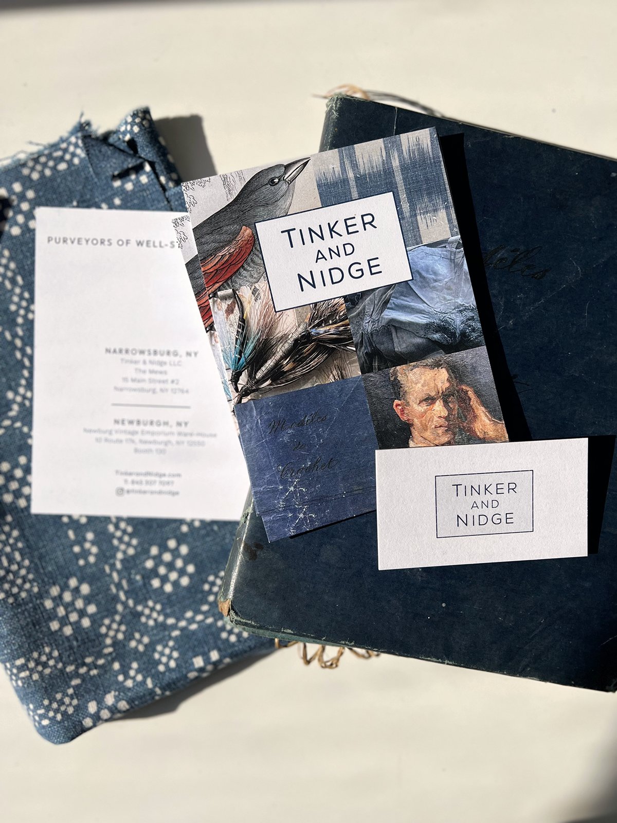 Tinker and Nidge collateral — brochure and tag